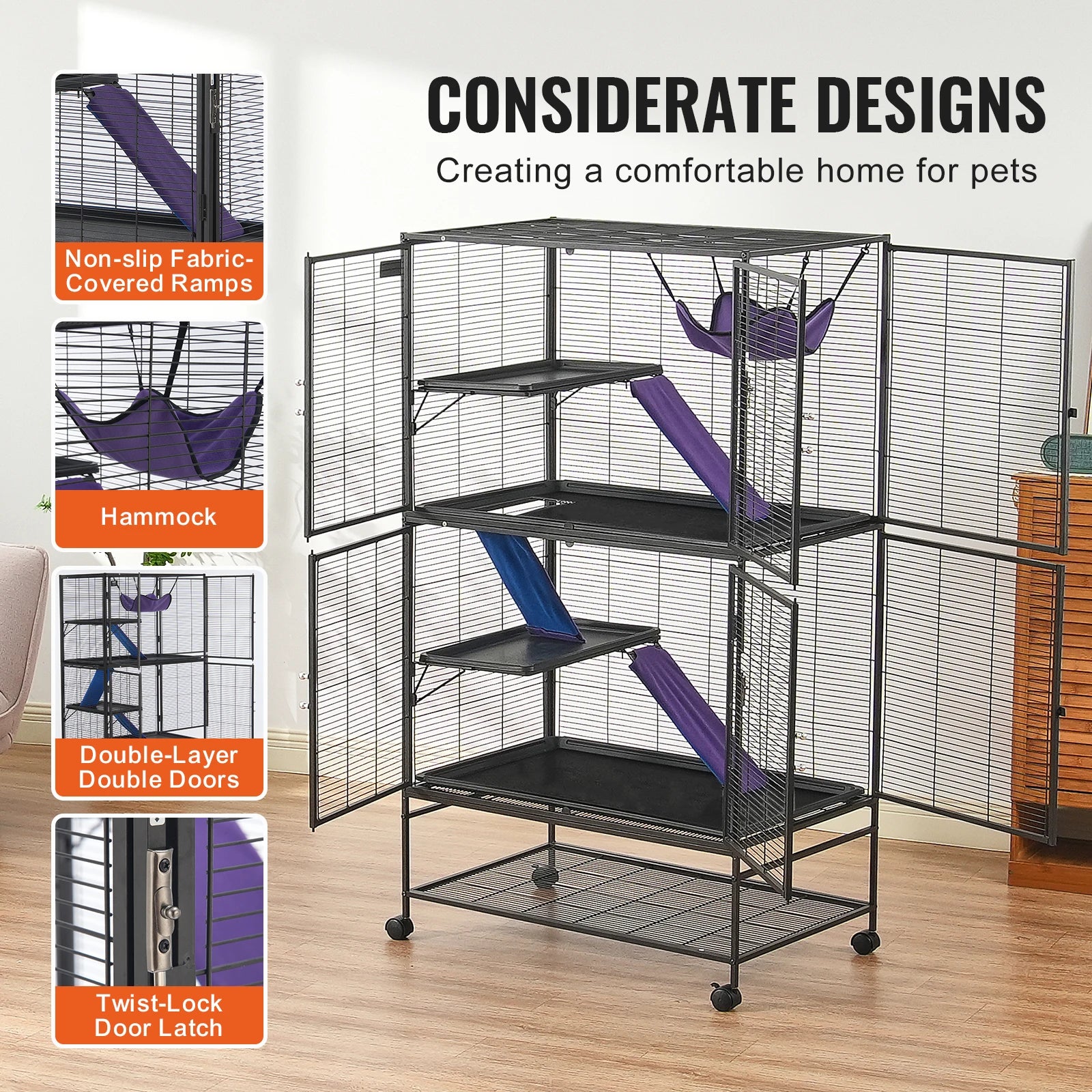 64.6"Rolling Metal Ferret  for Pet Rat, Ferret, Rabbit, Hamster, Guinea Pig and Chinchilla