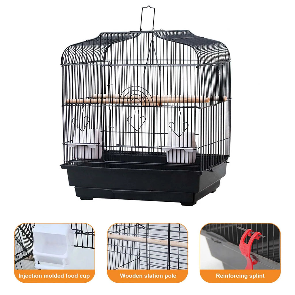 Bird Cage With Handle, Standing Pole, Food Container and Swing