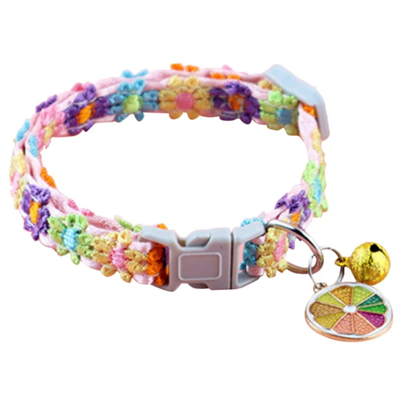 Rainbow Flower Cat or Dog Collar With Bell