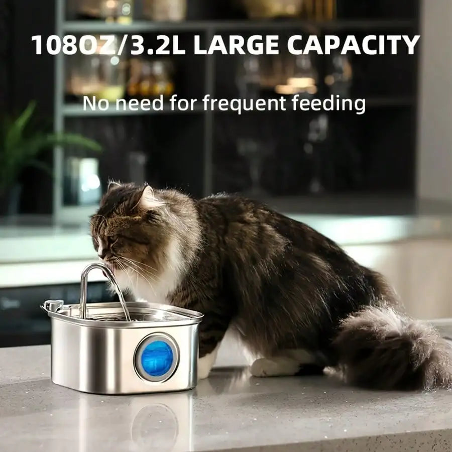 1pc 108.2oz Stainless Steel Quiet Cat or Dog Water Fountain, USB-Powered