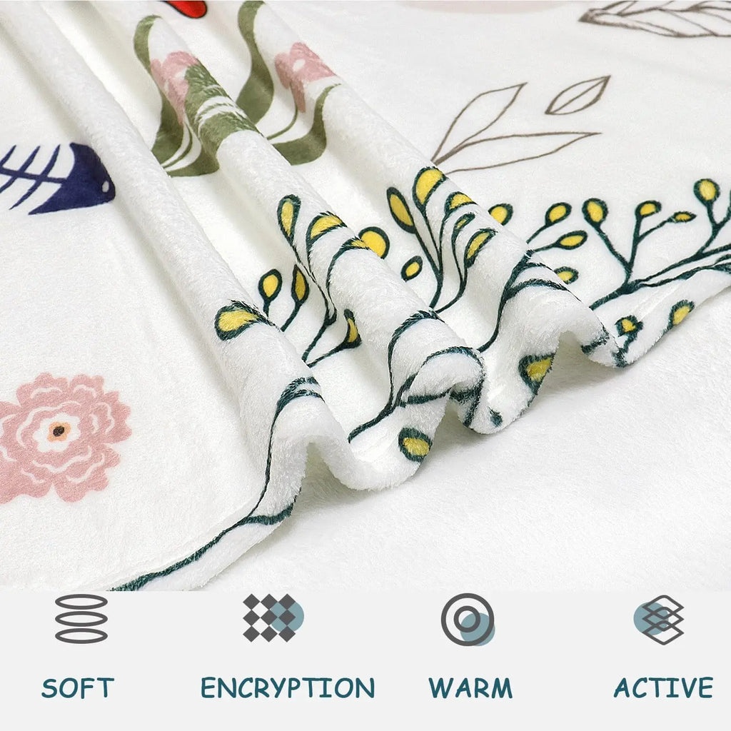 Floral Cat Throw Blanket, Cozy Flannel Plush for Bed Chair Couch, 50x60 Inch, Gift for Cat Lovers