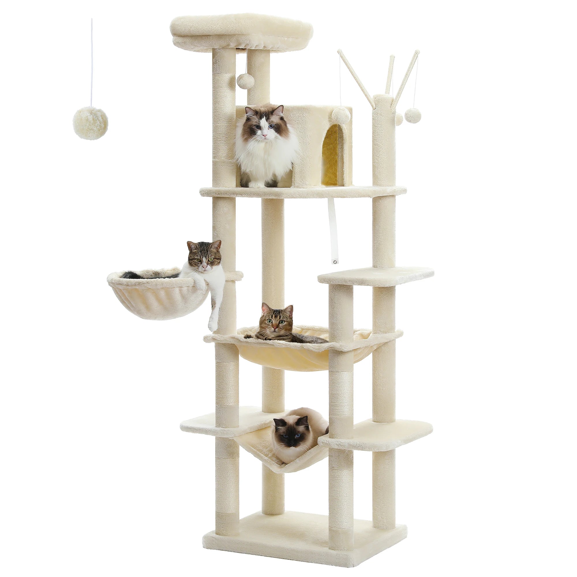 Large Tall Cat Tree for Indoor Cats. Multi-Level Plush Cat Condo with Scratching Posts, Scratching Boards, Perches and Caves