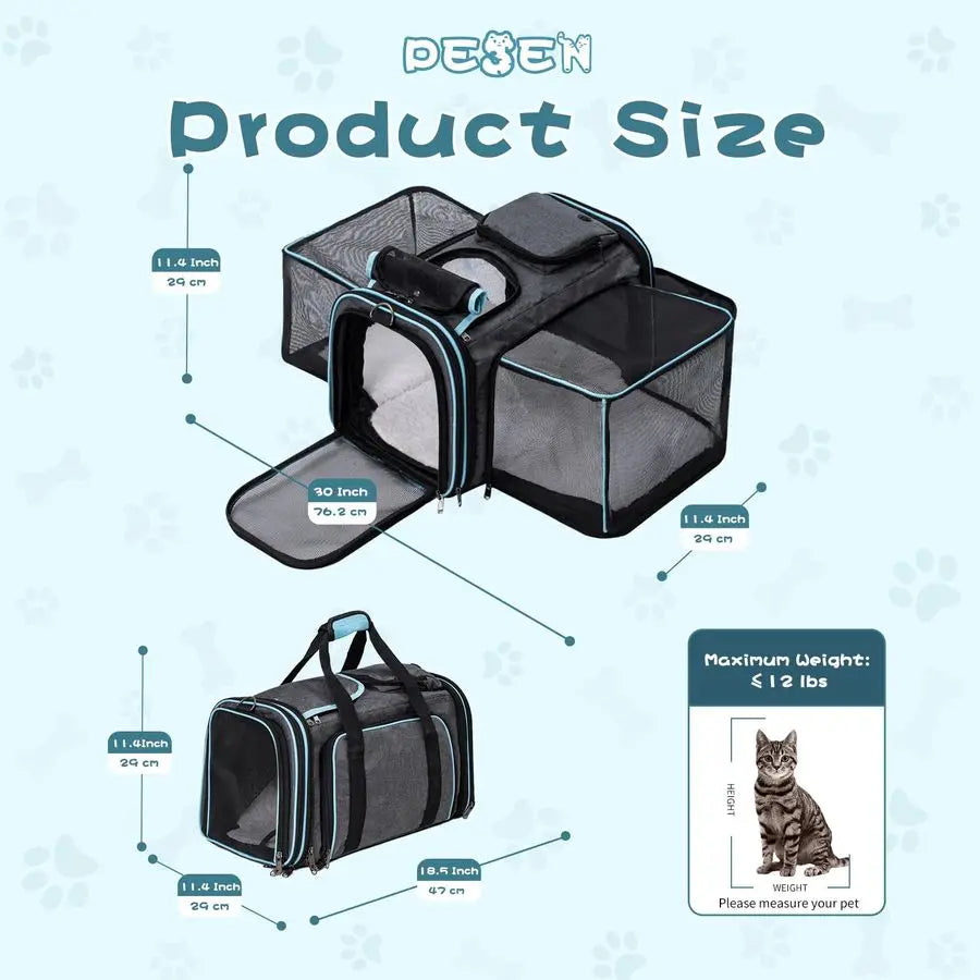 Expandable Dog or Cat Carrier. Airline Approved Soft Pet Carrier. Breathable and Collapsible Design. Ideal for Small Dogs, Cats