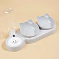 3 In 1 Ear Design Tilted Cat Water And Food Bowl Set With Gravity Water Bottle For Neck Protection