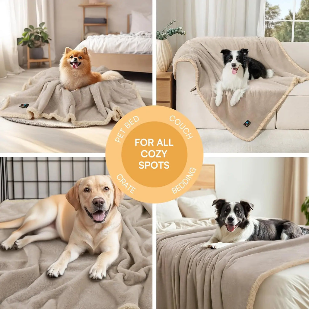 Waterproof Pet Blankets for Dogs and Cats. Reversible Sherpa Fleece Furniture Protector. Dark Beige King Size (100" x 85")
