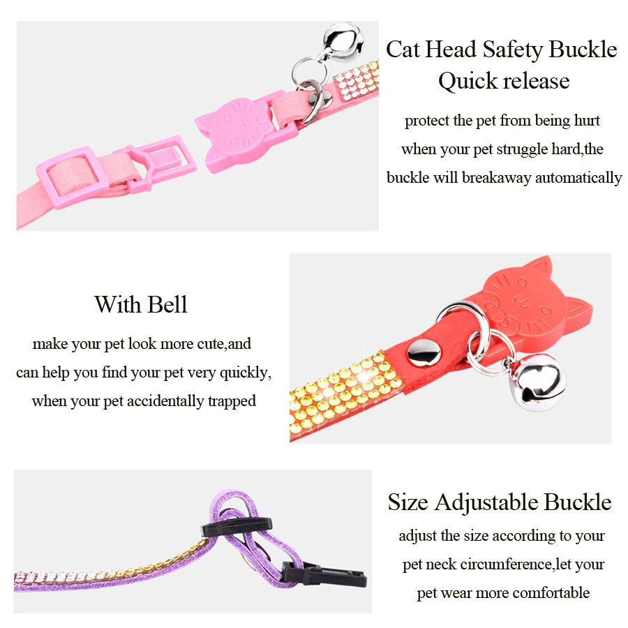 Small Cat Collar with Rhinestone and Quick Release