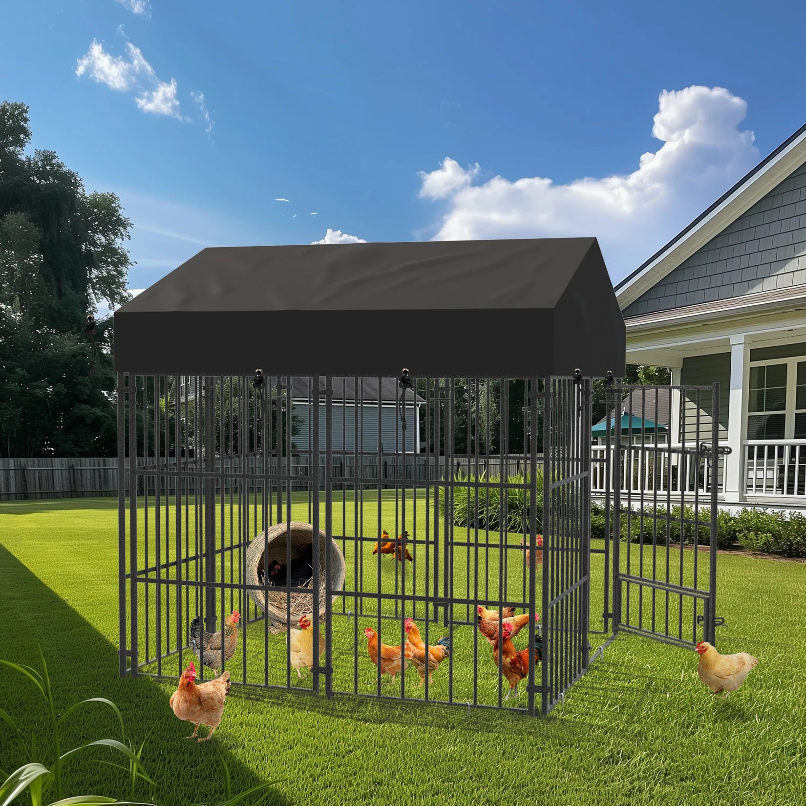 XXL Large Luxury Outdoor Dog Kennel with Roof & Cover