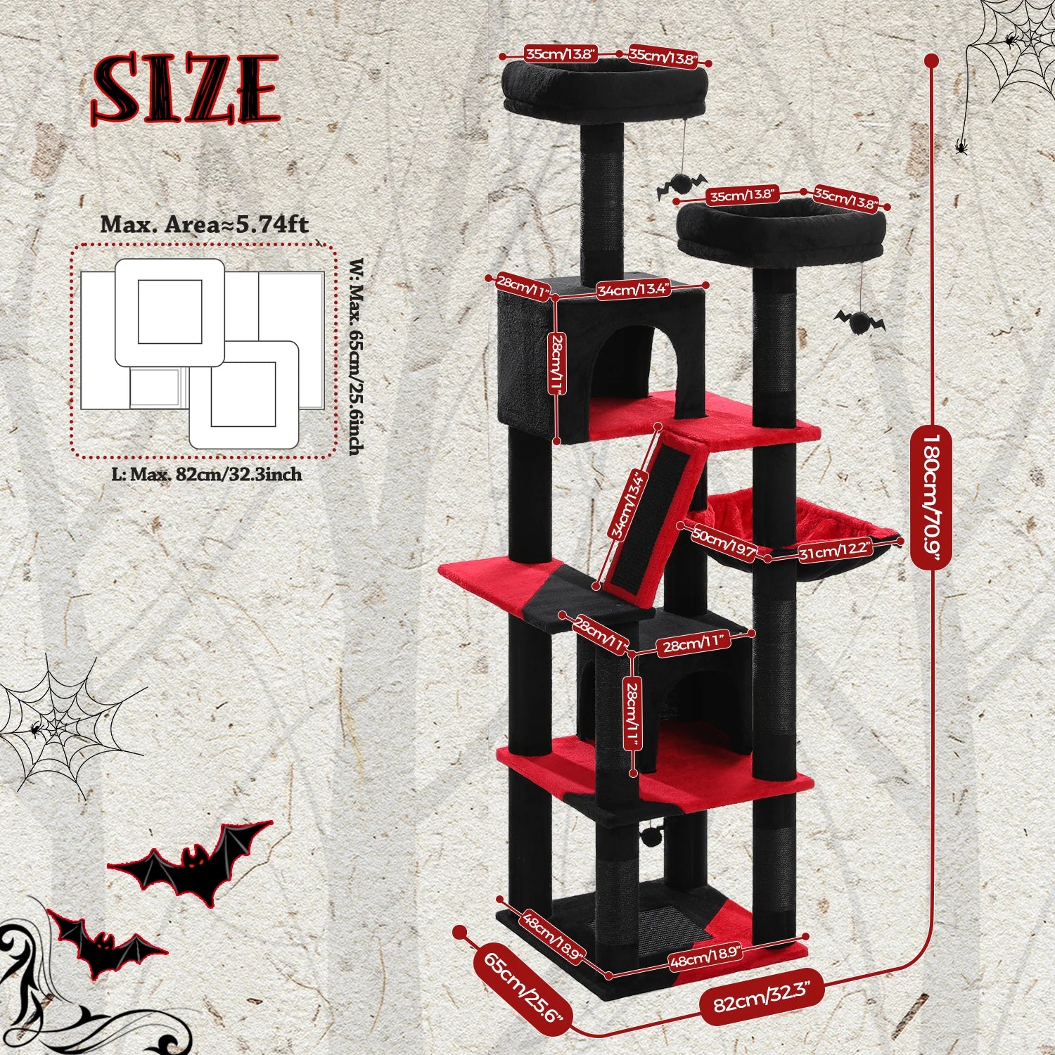 Multi-Level Cat Tree Tower with Scratching Posts, Condo, Hammock, Cat Scratching Board