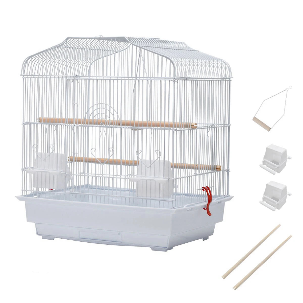 Bird Cage With Handle, Standing Pole, Food Container and Swing