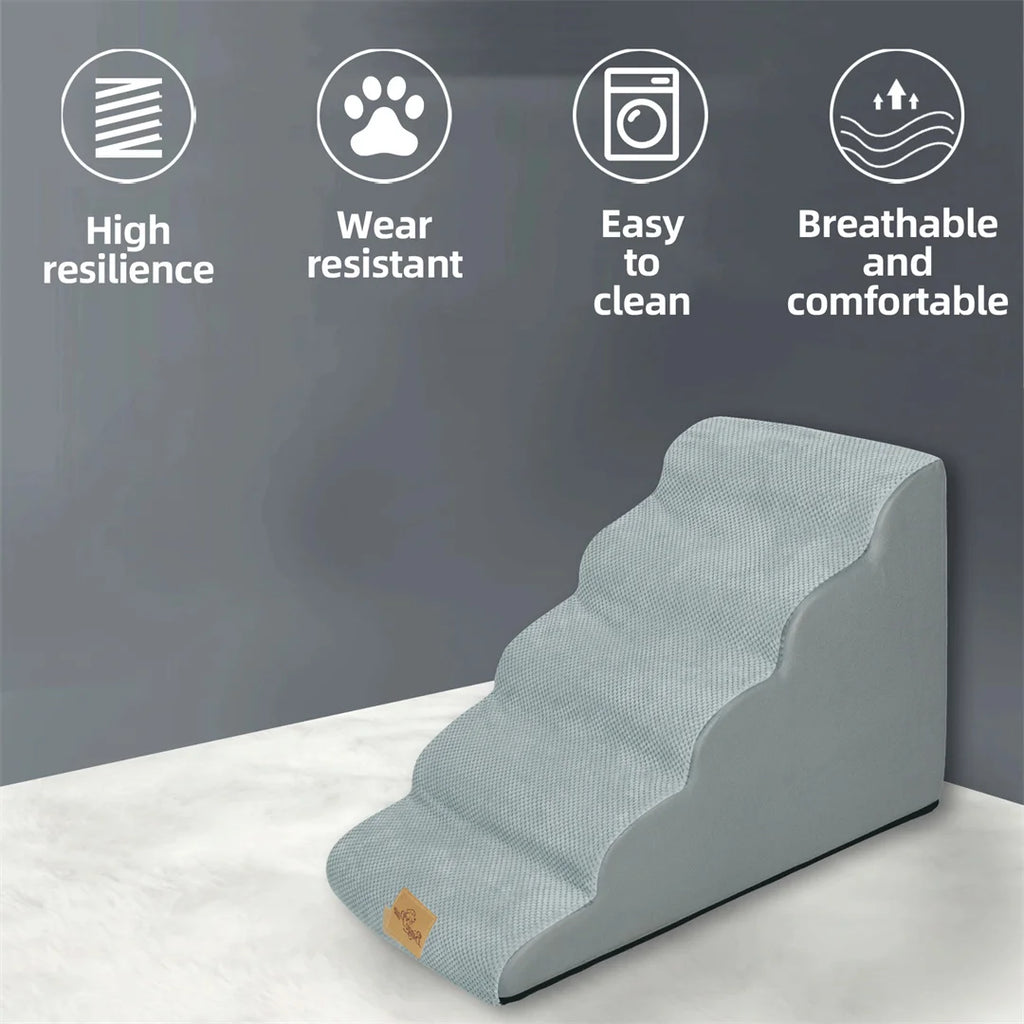 Pet Stairs for High Beds and Sofa/Couch. High-Density Sponge Foam Steps with Washable Cover