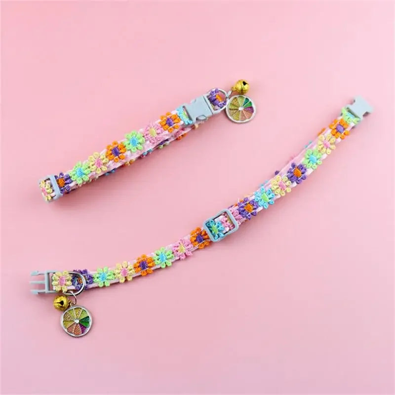 Rainbow Flower Cat or Dog Collar With Bell