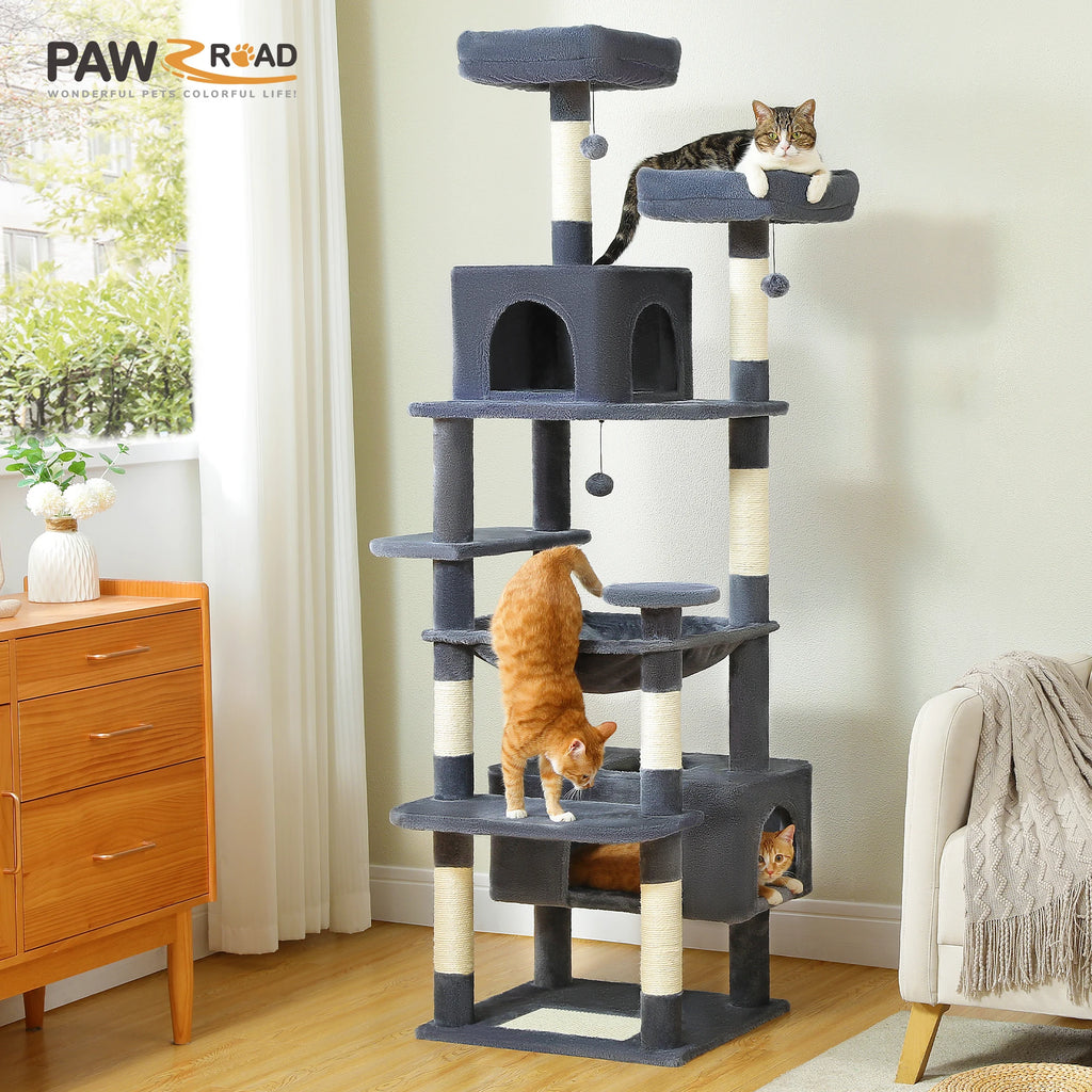 Large Cat Tree and Tower for Indoor Cats With Sisal-Covered Scratching Posts, Spacious Hammock and Padded Perches