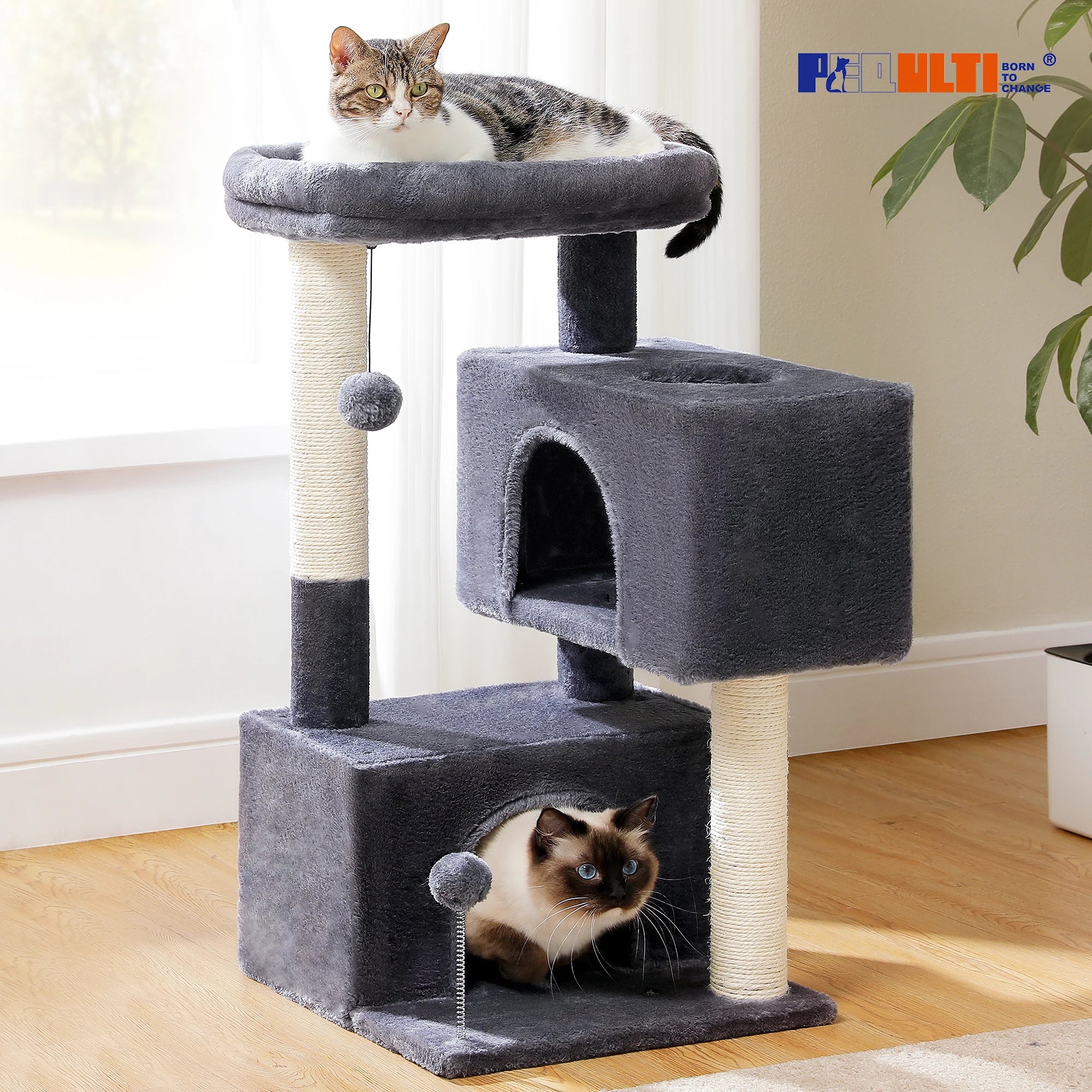 Multi-Level Cat Tree Tower with Sisal Scratching Posts and Soft Padded Perch