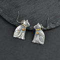 European and American Fashion Creative New Antique Silver Cat Earrings, Exquisite and Cute Pet-Shaped High-End Earrings