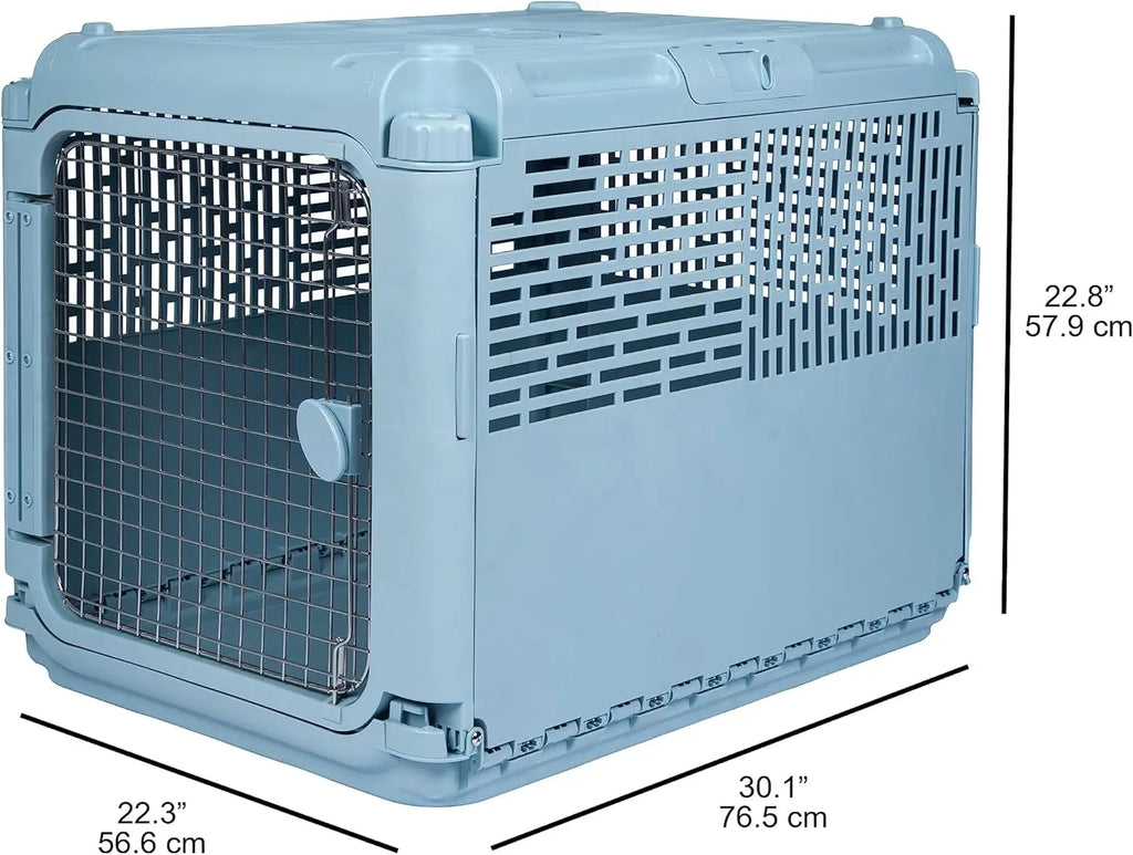 Collapsible Travel Dog Crate with Rolling Plastic Wire Door, 22.1" L x 23.3" W x 30.6" H, Portable Kennel for Pets