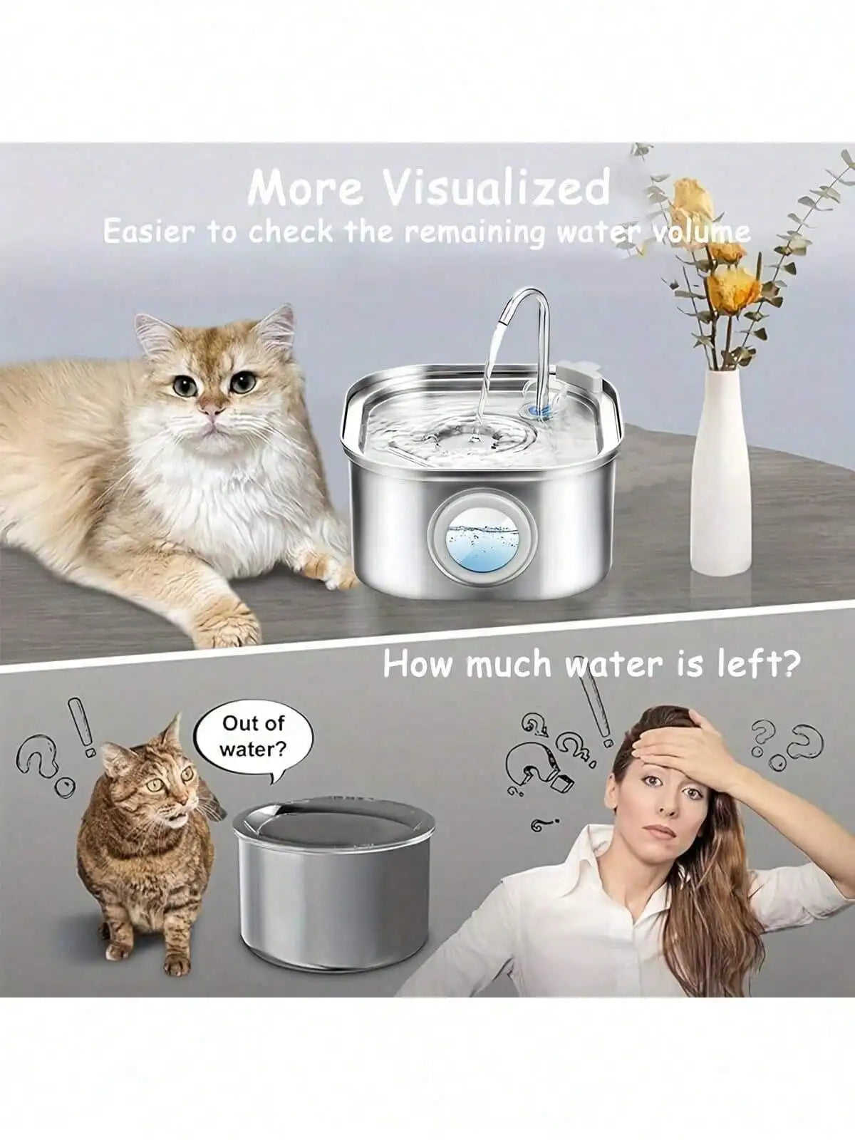 1pc 108.2oz Stainless Steel Quiet Cat or Dog Water Fountain, USB-Powered