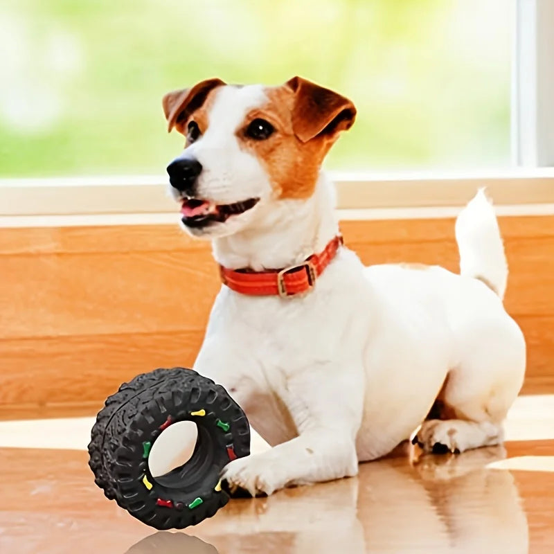 1pc Durable Dog Chew Wheel Toy. Chew-Resistant Interactive Sound Teeth Training