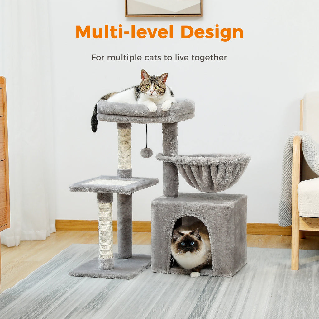Small Cat Tree Tower with Natural Sisal Scratching Post, Spacious Top Perch, Private Cat Condo. Perfect for Indoor Cats