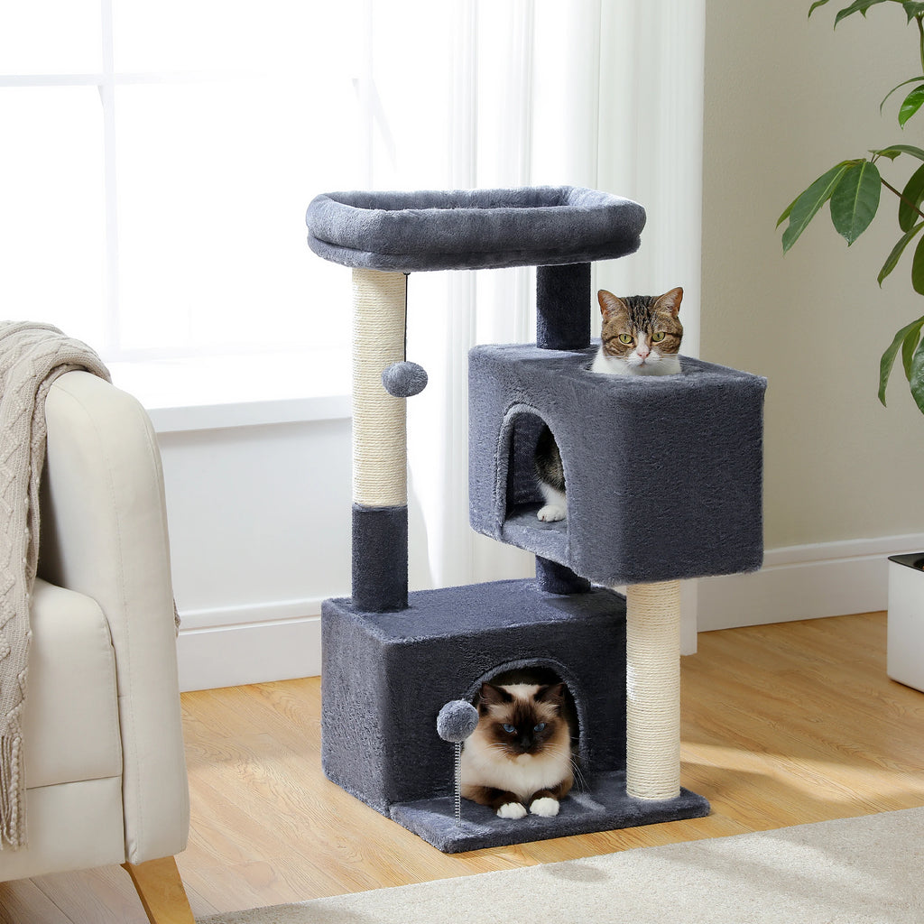 Small Cat Tree Tower with Natural Sisal Scratching Post, Spacious Top Perch, Private Cat Condo. Perfect for Indoor Cats