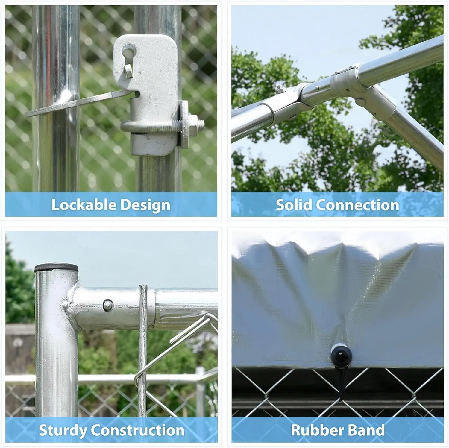 Extra Large 10x10x6.56ft Outdoor Dog Kennel with Roof, Anti-Rust Galvanized Chain Link Enclosure and Secure Lock