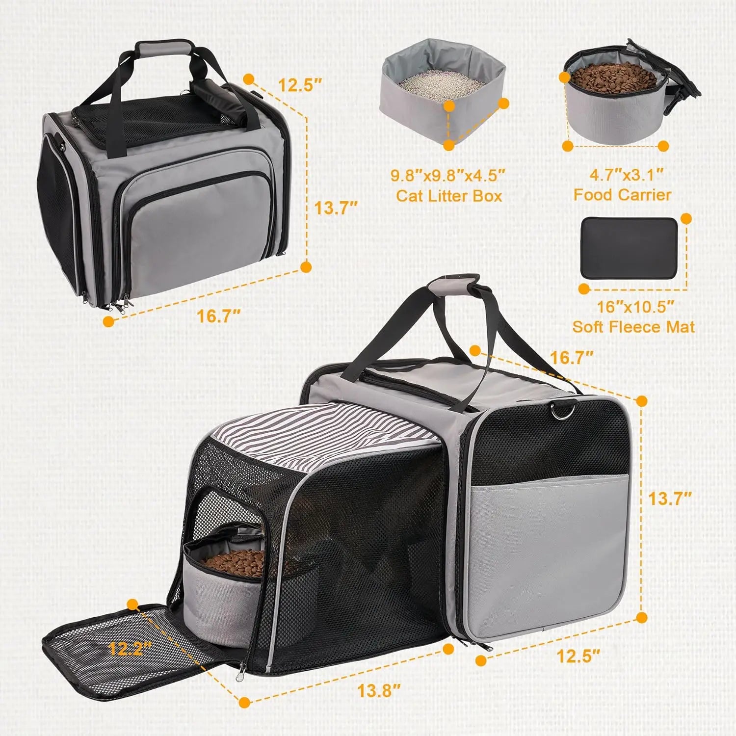 Cat Carrier with Litter Box. Soft Cat Travel Carrier with Food Carrier