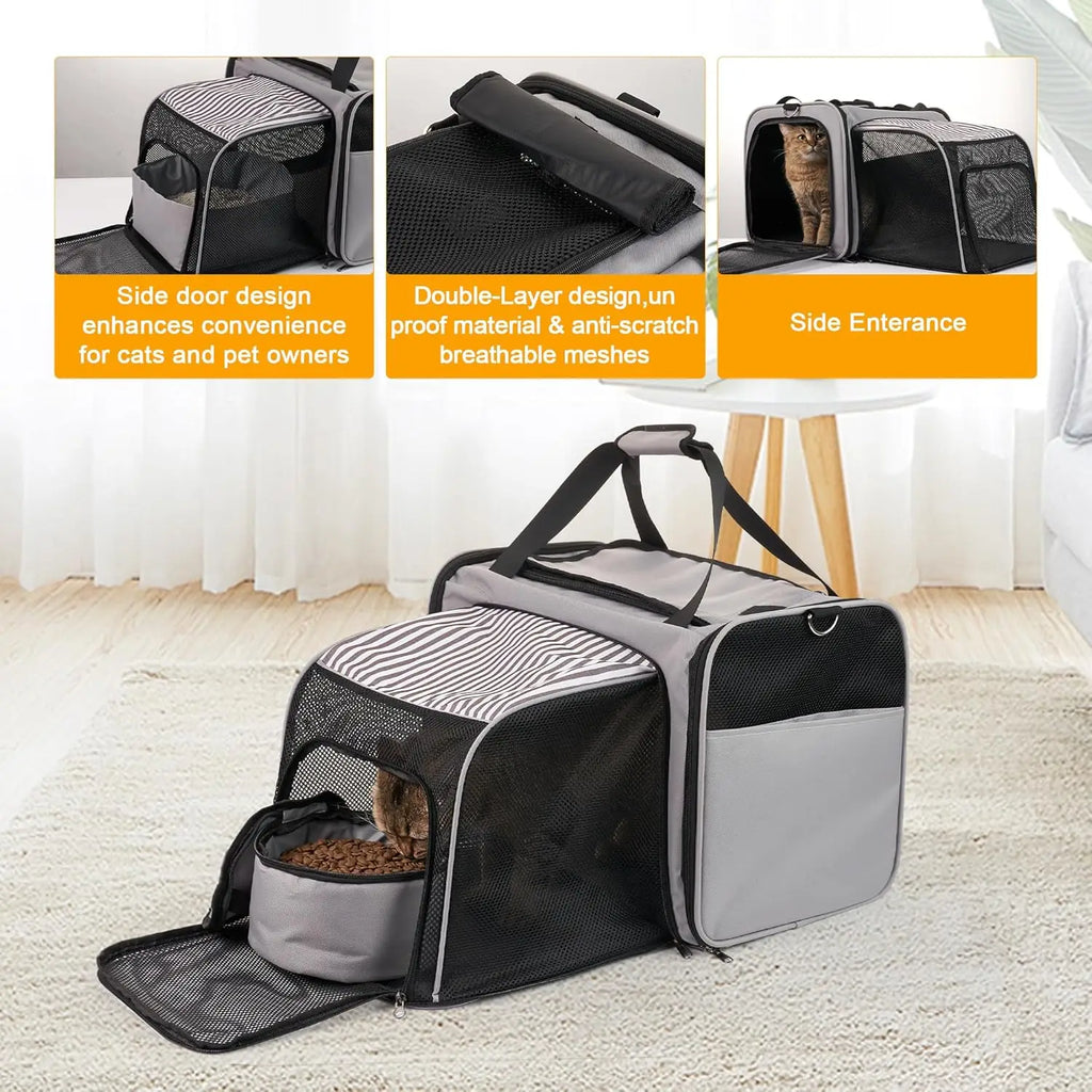 Cat Carrier with Litter Box. Soft Cat Travel Carrier with Food Carrier