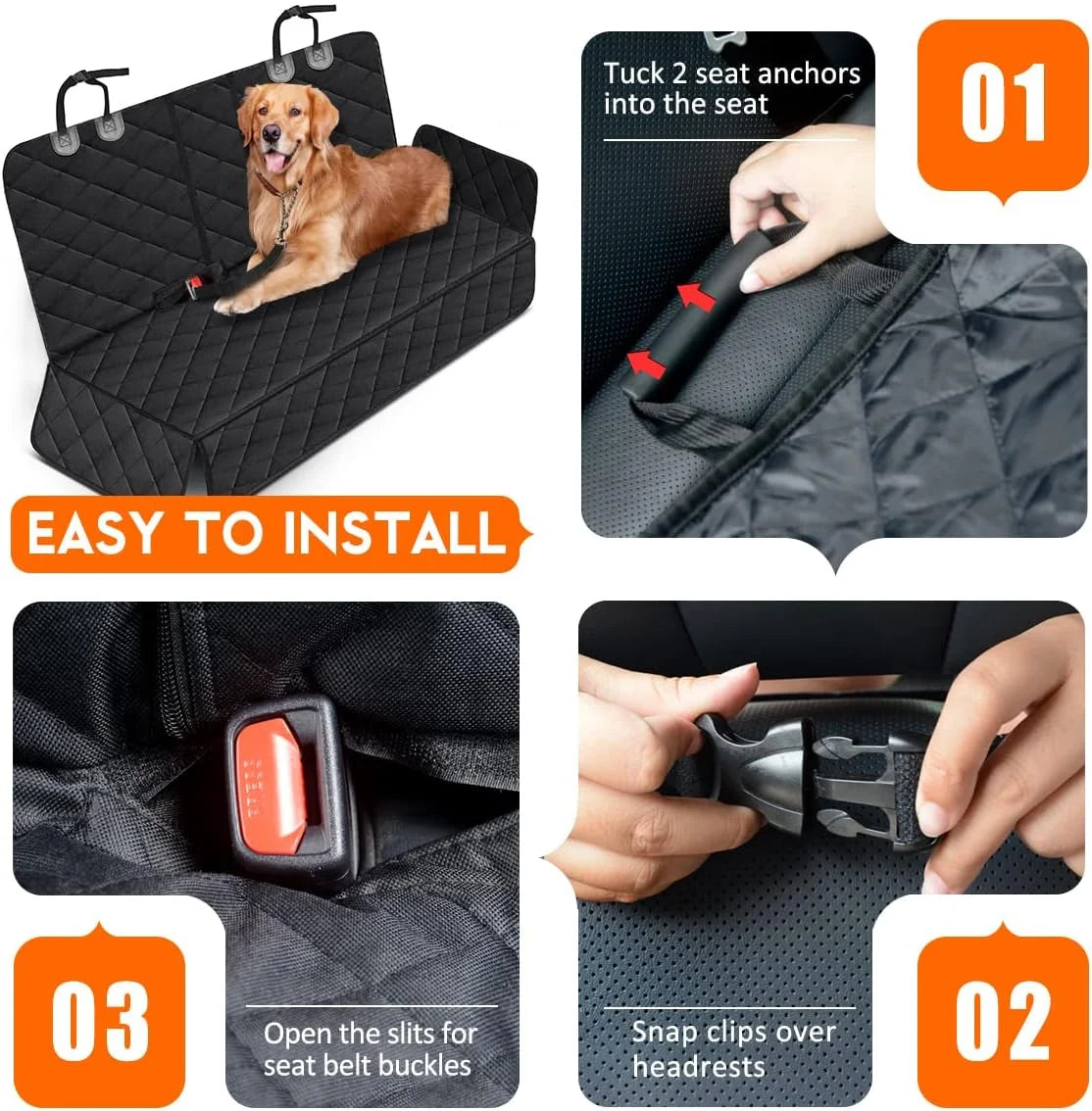Dog Car Seat Protector. Waterproof Non-Slip Rear Seat Cover