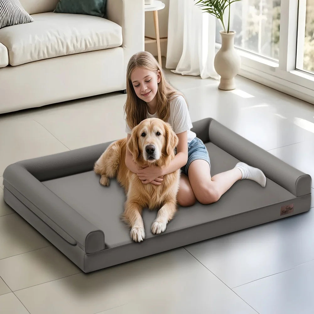 M-XXL Orthopedic Bed Bolster Microfiber Leather, Waterproof with Removable Cover for Easy Clean