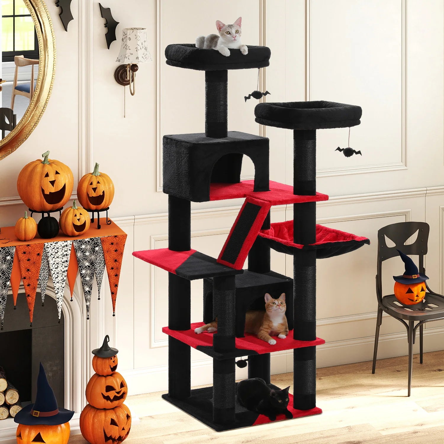 Multi-Level Cat Tree Tower with Scratching Posts, Condo, Hammock, Cat Scratching Board