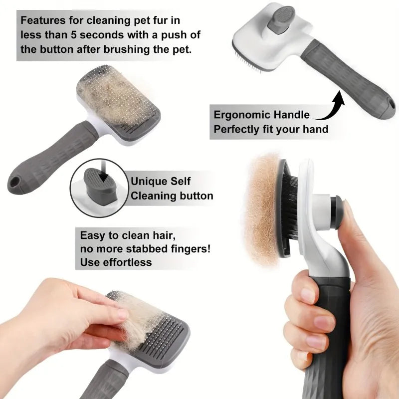 Pet Grooming Brush with One-Click Hair Removal