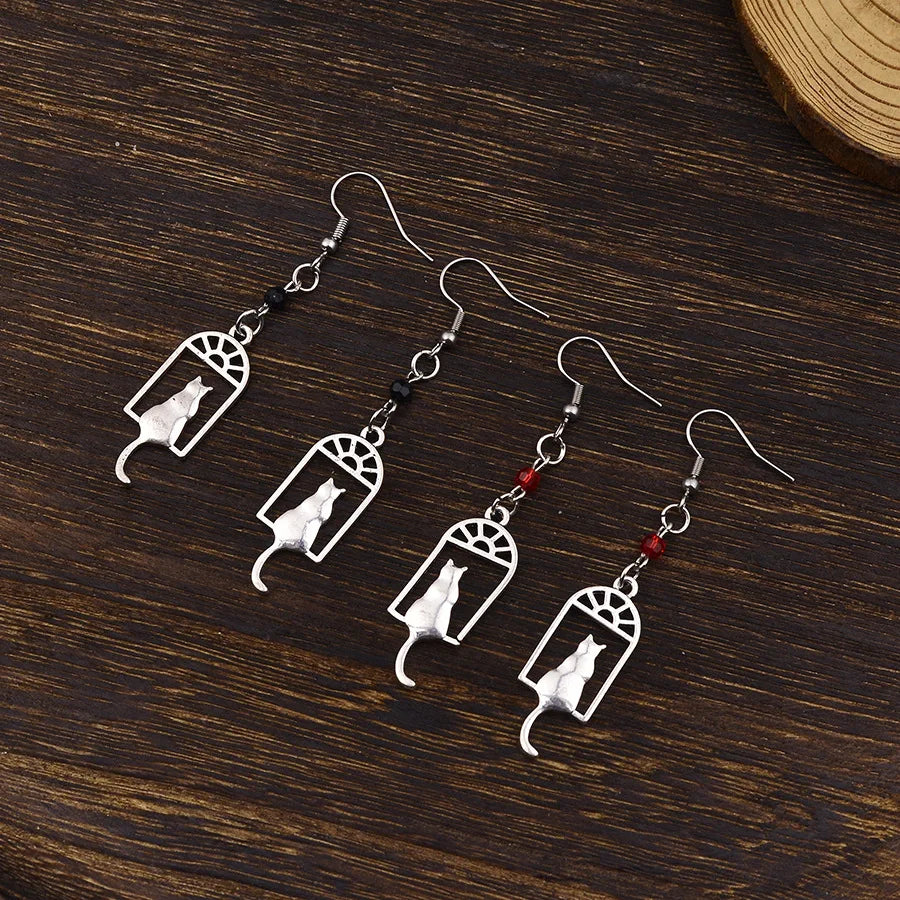 Unique and Exquisite Cat Pendant Earrings with an Elegant and Graceful Vibe, Vintage-Style Hollow Design