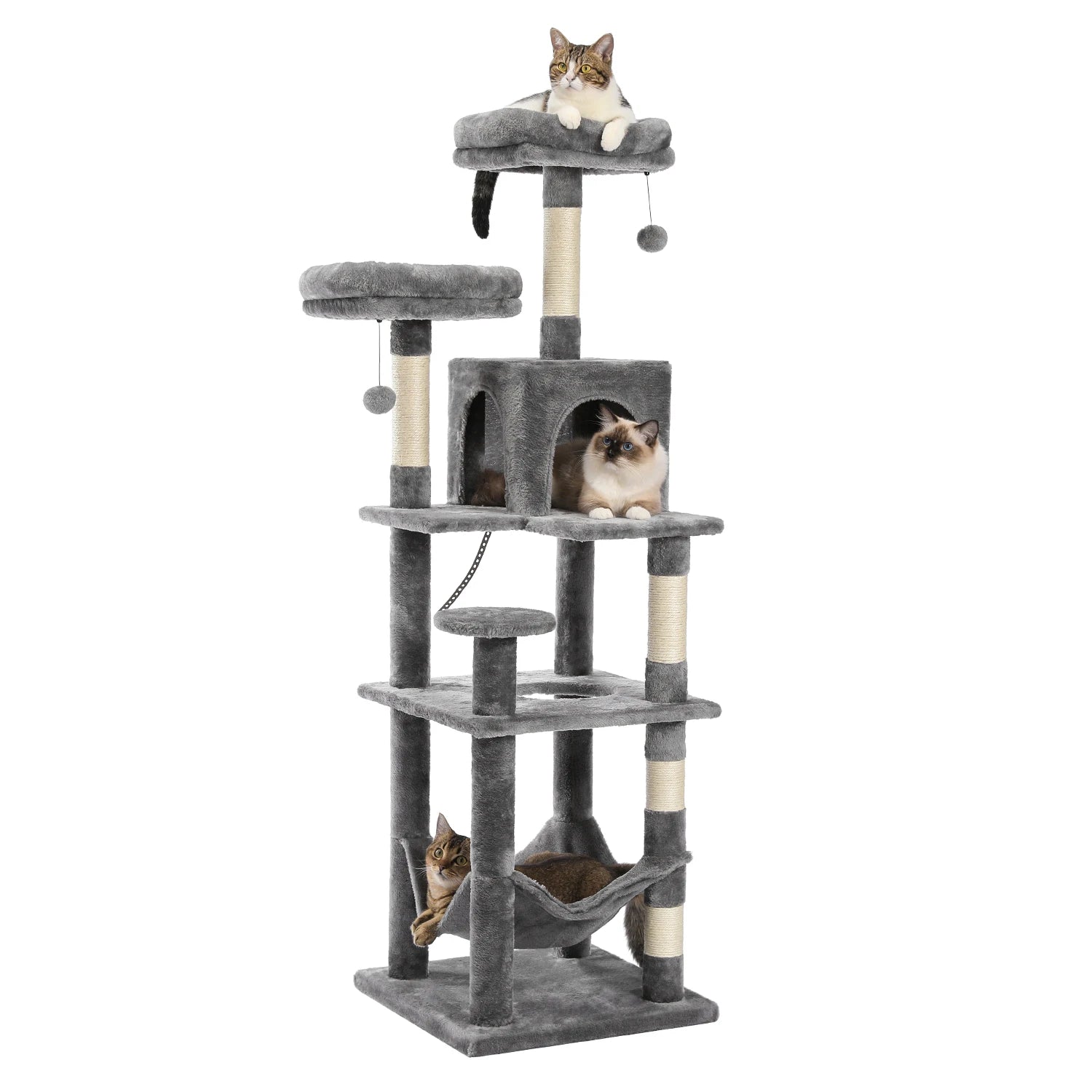 Large Tall Cat Tree for Indoor Cats. Multi-Level Plush Cat Condo with Scratching Posts, Scratching Boards, Perches and Caves