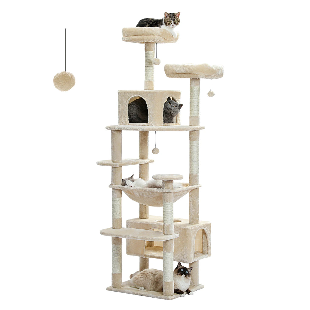 Large Cat Tree and Tower for Indoor Cats With Sisal-Covered Scratching Posts, Spacious Hammock and Padded Perches