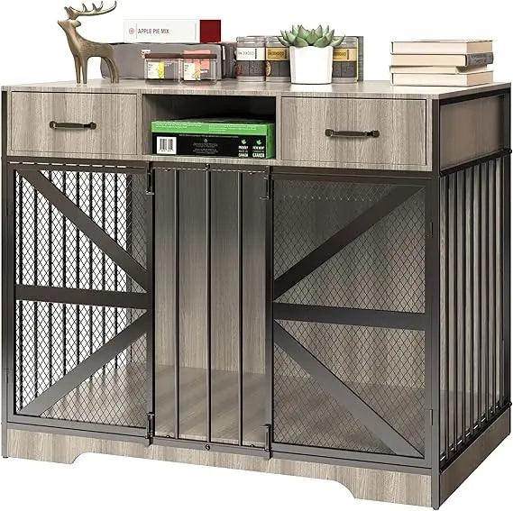 Dog Crate Furniture for Large Dogs with 2 Drawers, 44" Metal