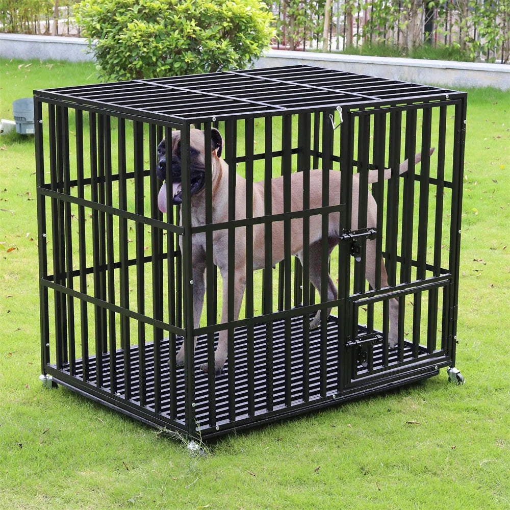 XXL Large Heavy Duty Dog Crate with Lockable Wheels and Tray