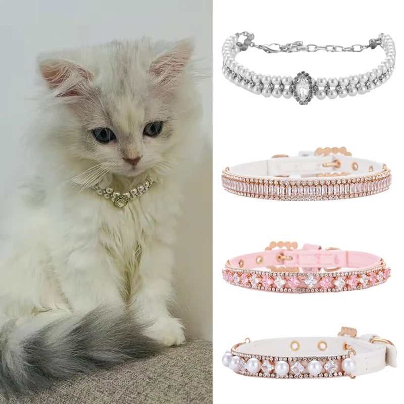 Luxury Cat Pearl Necklace with Rhinestone