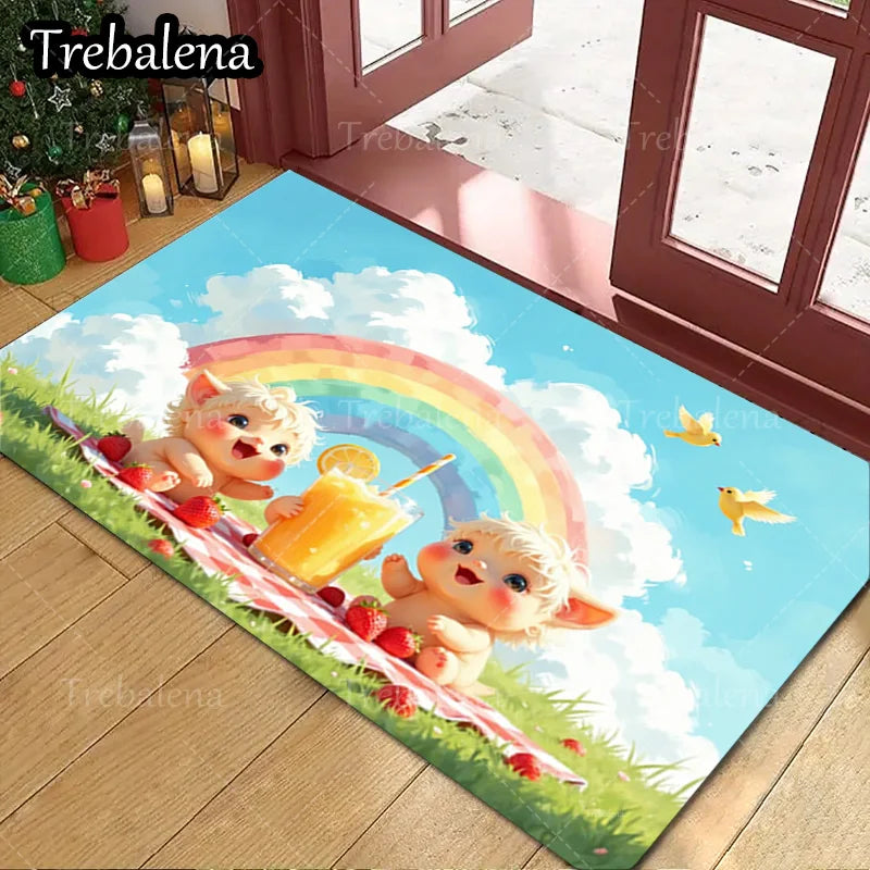 1pc Welcome Door Mat with avCute Puppy Birthday Party. Decorative Floor Mat for Home Entrance