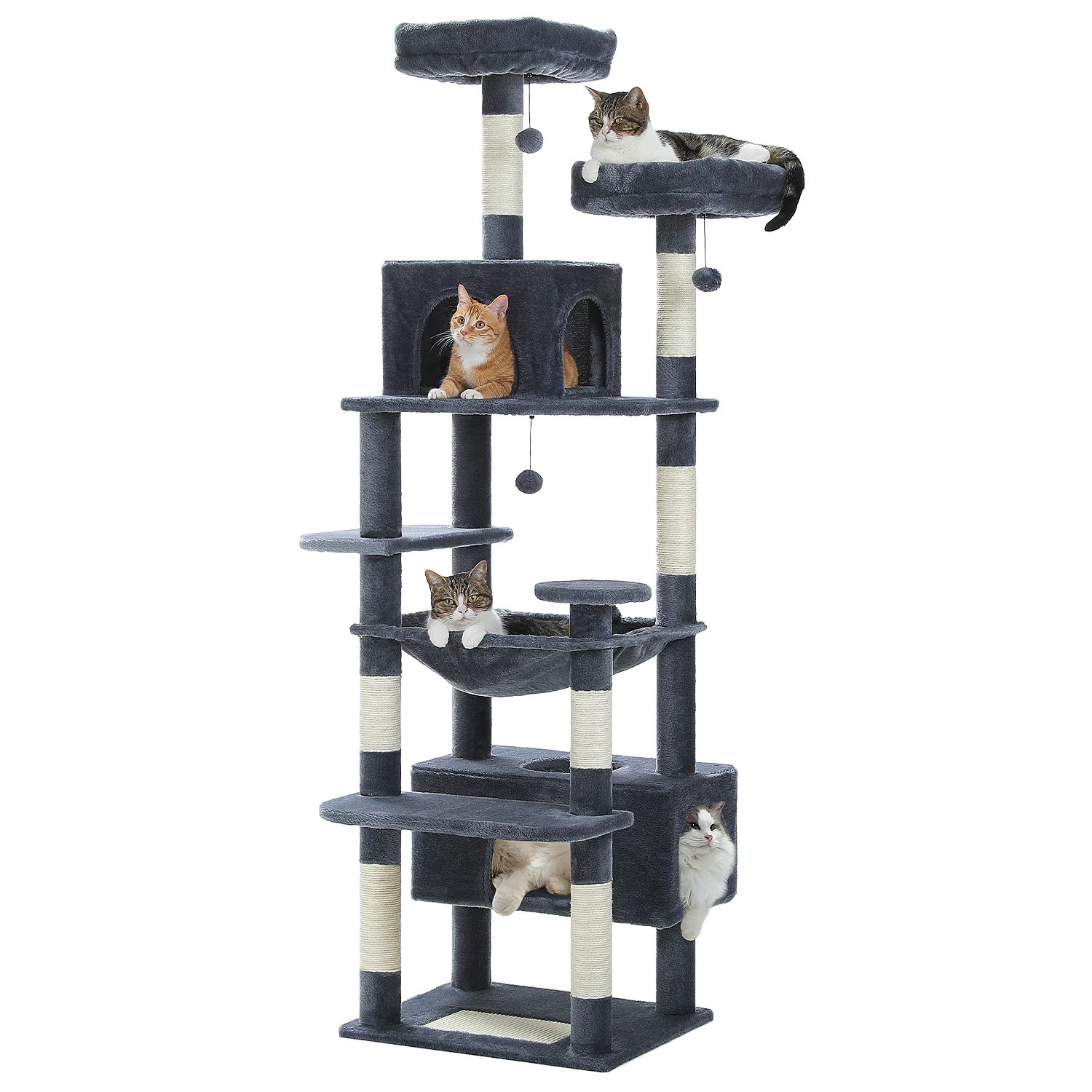 Large Cat Tree and Tower for Indoor Cats With Sisal-Covered Scratching Posts, Spacious Hammock and Padded Perches