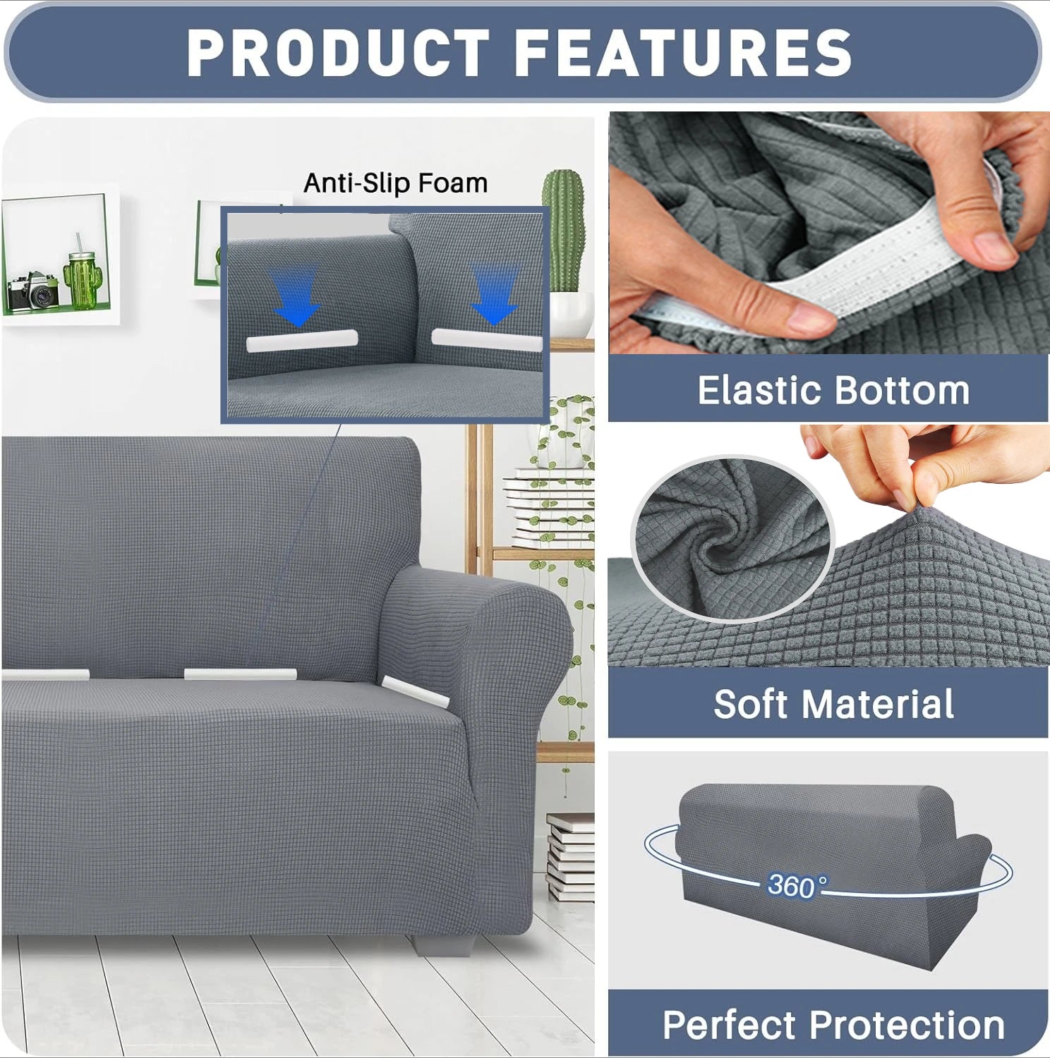 Jacquard Stretch Couch Cover. Universal Sofa Covers to help protect your couch from Dogs and Cats. Pets Friendly and Washable Furniture Protector. Fitted Sofa Slipcovers