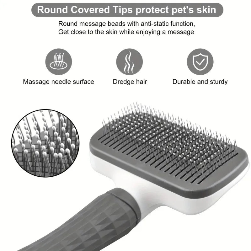 Pet Grooming Brush with One-Click Hair Removal
