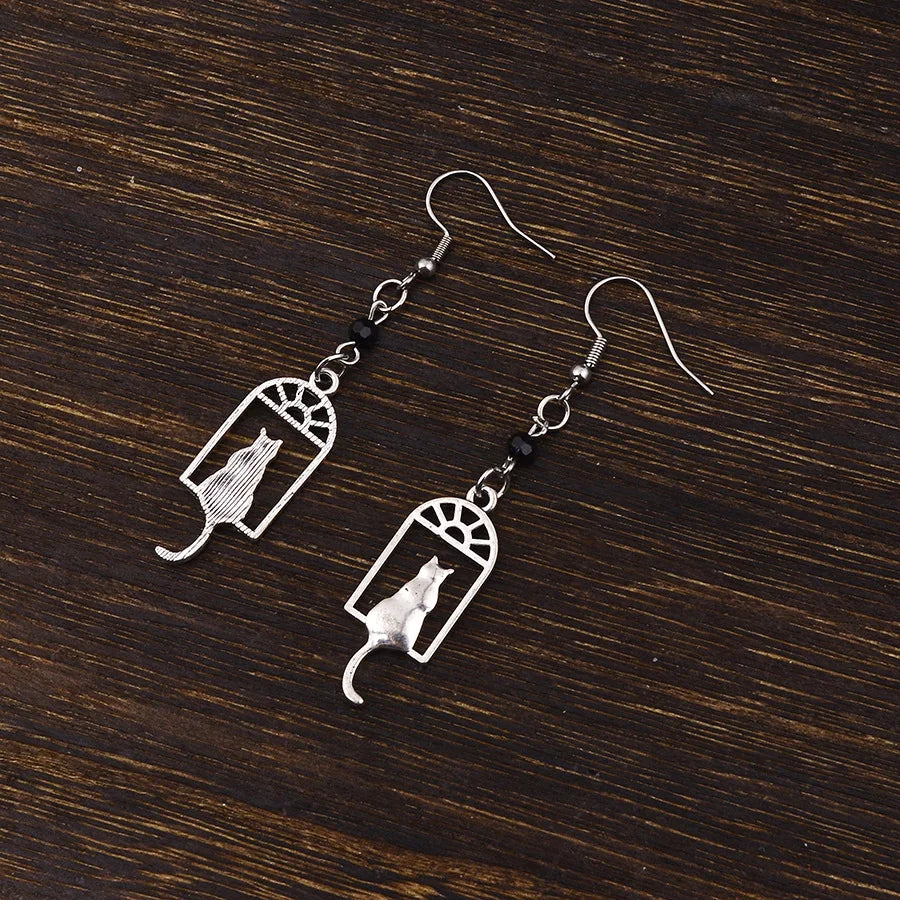 Unique and Exquisite Cat Pendant Earrings with an Elegant and Graceful Vibe, Vintage-Style Hollow Design