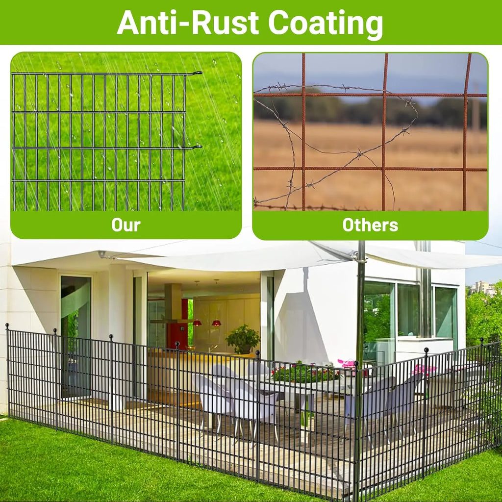 10-Panel No-Dig Metal Garden Fence. 32"H x 23.6'L. Rustproof Animal Barrier