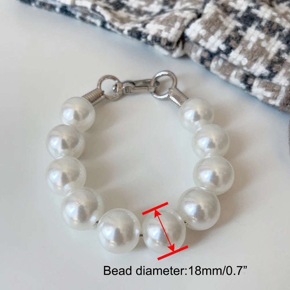 0.7" Imitation Pearl Big Dog Collar Lightweight Necklace for Large Dogs Stainless Steel Wire Rope Girl Pet Wedding Accessories