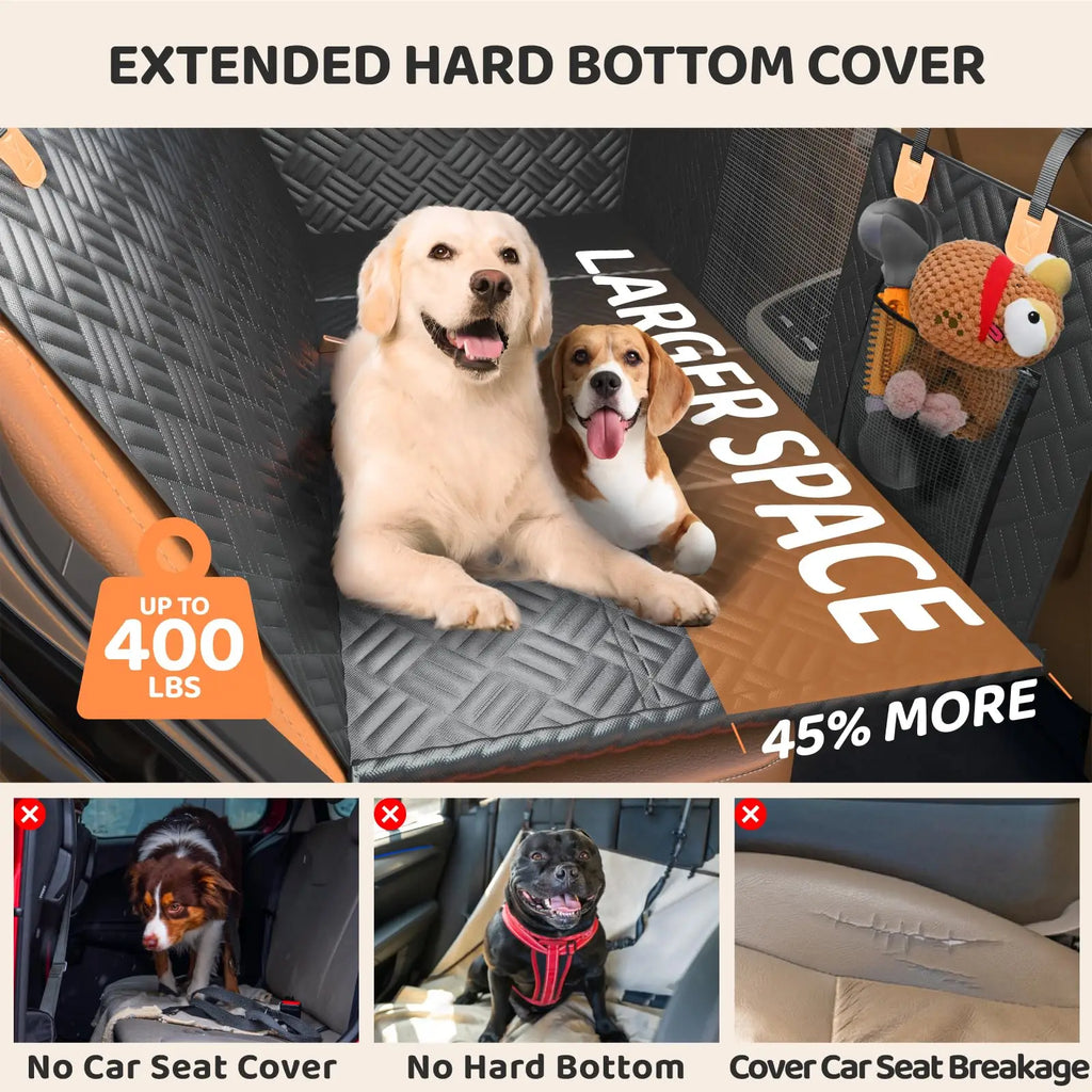 Car Rear Seat Dog Cover, Hard Bottom Rear Seat Extender, Load-Bearing 400 Pounds, 600D Heavy-Duty Anti-Scratch Washable Dog Hammock for Cars and Suv's