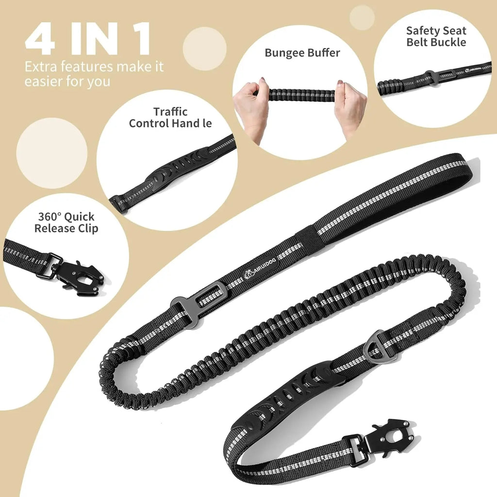 Reflective Shock Absorbing Pet Leashes with Car Seatbelt for Large Dogs