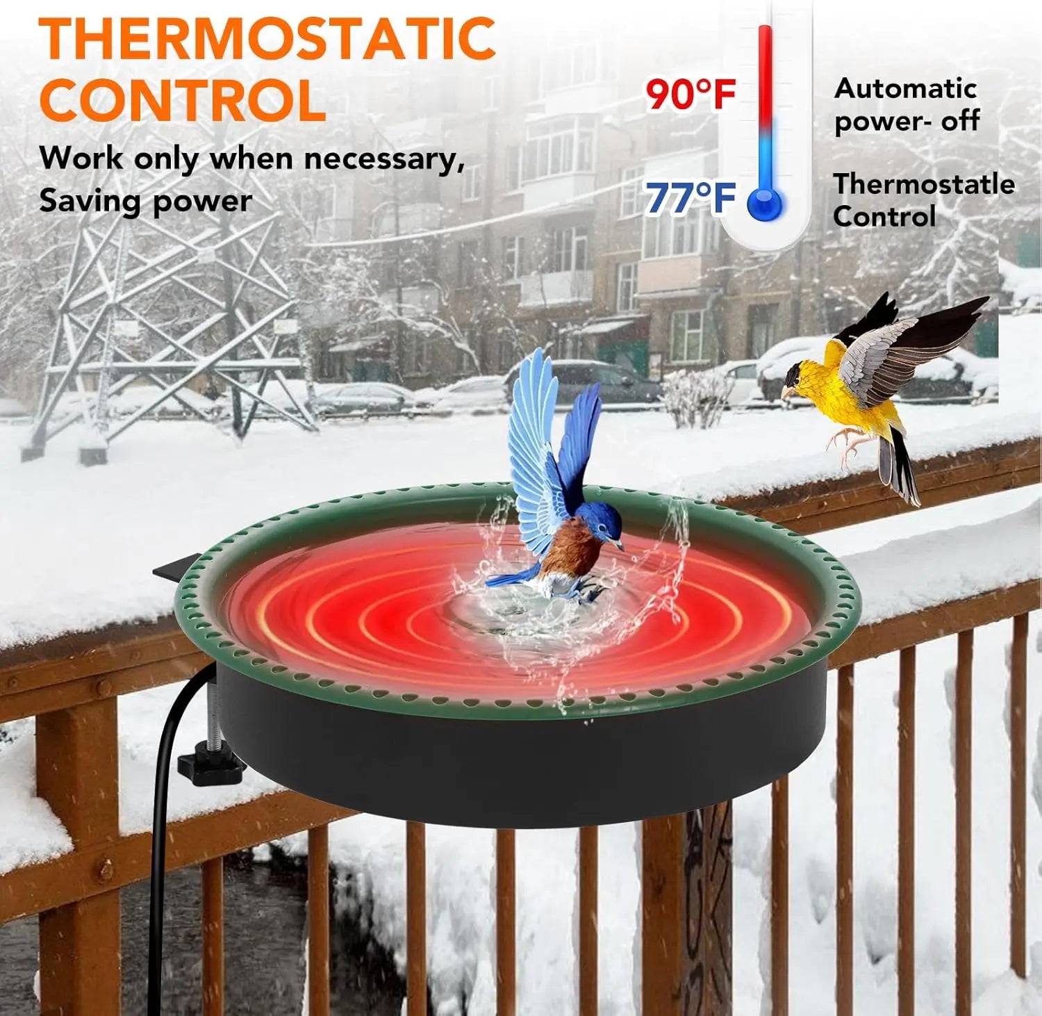 2-in-1 Heated Bird Bath with Thermostat, 100W for Outdoor Winter Use, Green