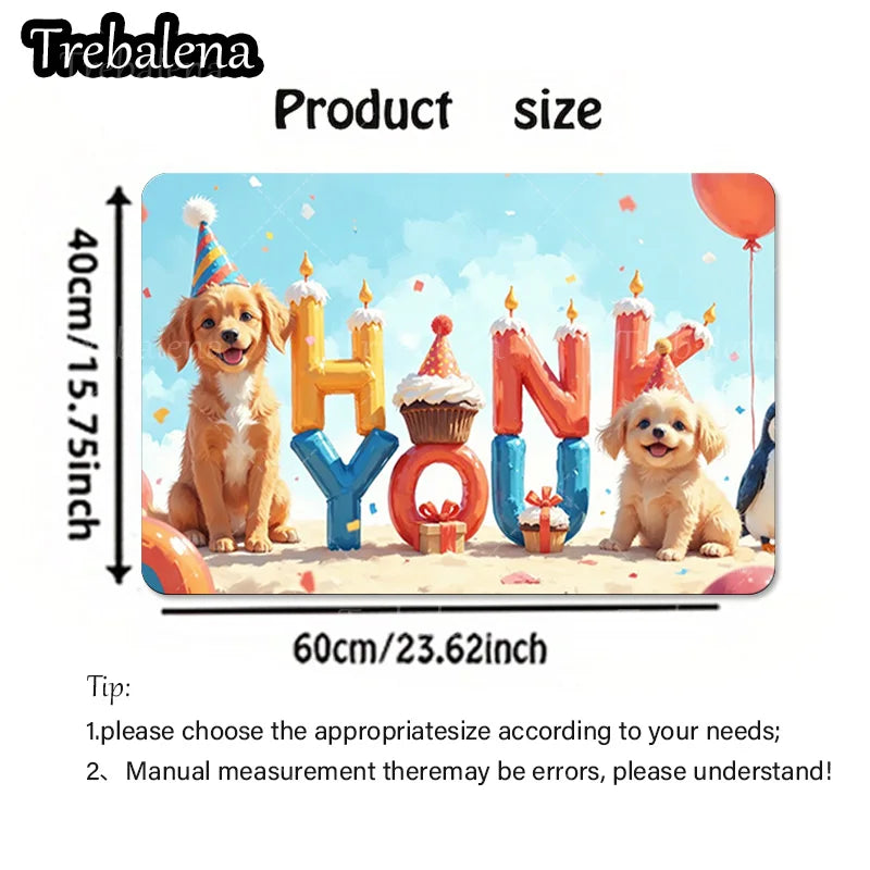 1pc Welcome Door Mat with avCute Puppy Birthday Party. Decorative Floor Mat for Home Entrance