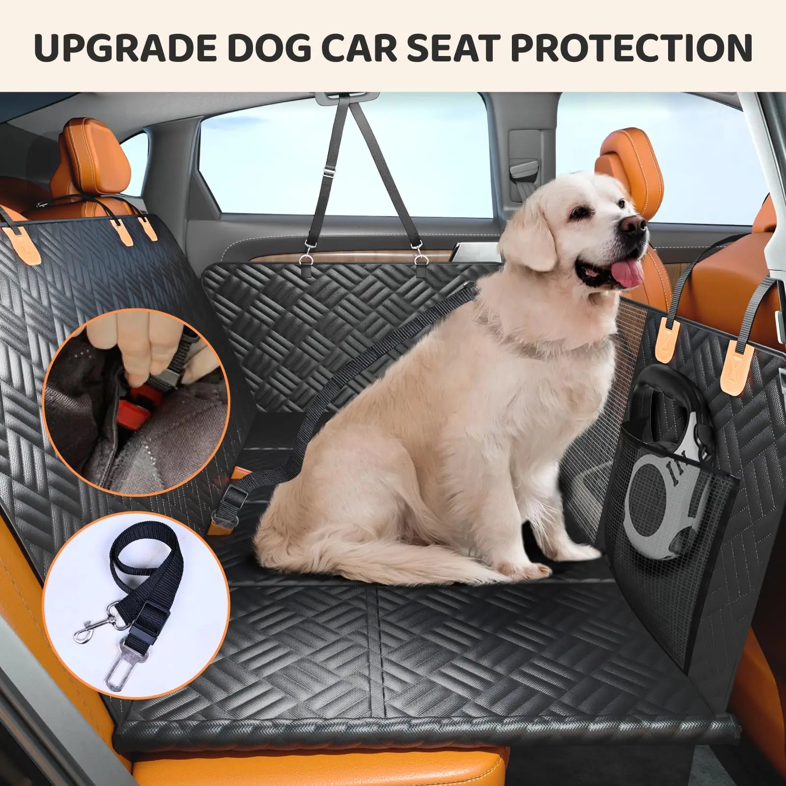 Car Rear Seat Dog Cover, Hard Bottom Rear Seat Extender, Load-Bearing 400 Pounds, 600D Heavy-Duty Anti-Scratch Washable Dog Hammock for Cars and Suv's