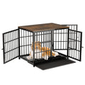 Heavy Duty Metal Wooden Dog Crate End Table with Three Doors and Removable Tray