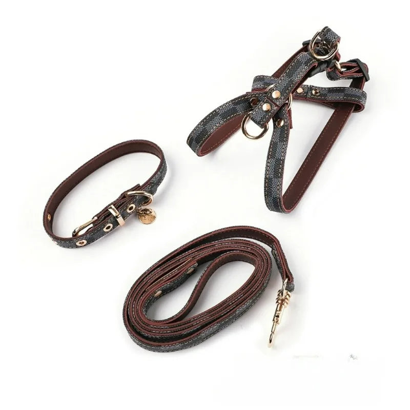 Vintage Plaid Lightweight Dog Three-Piece Collar Set for Small and Medium Dogs and Puppys